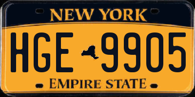 NY license plate HGE9905