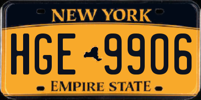 NY license plate HGE9906