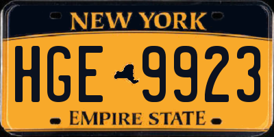 NY license plate HGE9923