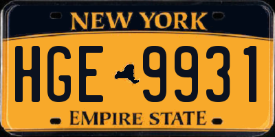 NY license plate HGE9931