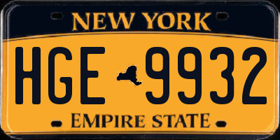 NY license plate HGE9932