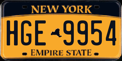 NY license plate HGE9954