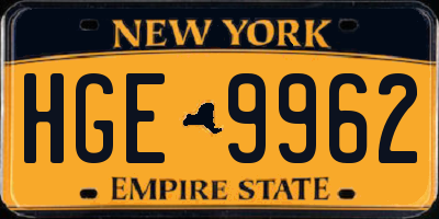 NY license plate HGE9962
