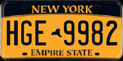 NY license plate HGE9982