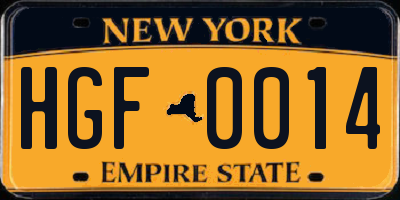 NY license plate HGF0014