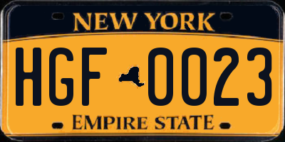 NY license plate HGF0023
