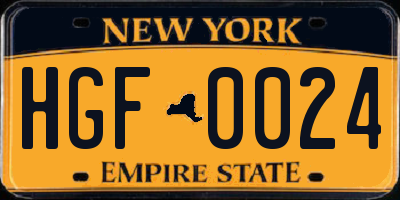 NY license plate HGF0024