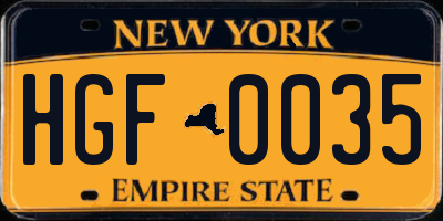 NY license plate HGF0035