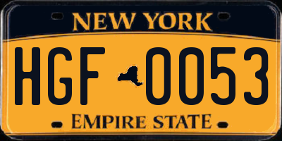 NY license plate HGF0053