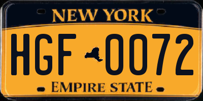 NY license plate HGF0072