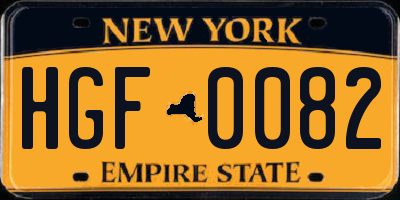 NY license plate HGF0082
