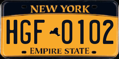 NY license plate HGF0102