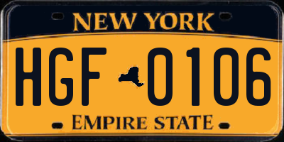 NY license plate HGF0106