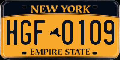 NY license plate HGF0109