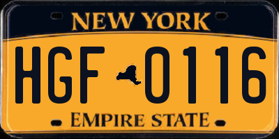 NY license plate HGF0116