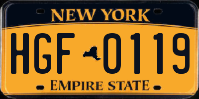 NY license plate HGF0119
