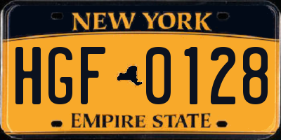 NY license plate HGF0128