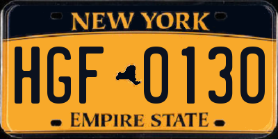 NY license plate HGF0130