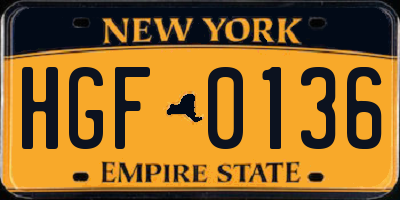 NY license plate HGF0136