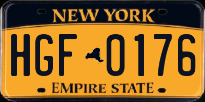 NY license plate HGF0176