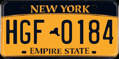 NY license plate HGF0184