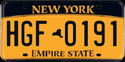 NY license plate HGF0191