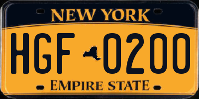 NY license plate HGF0200
