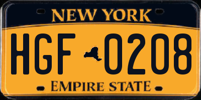 NY license plate HGF0208