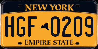 NY license plate HGF0209