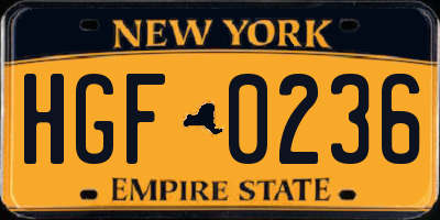 NY license plate HGF0236
