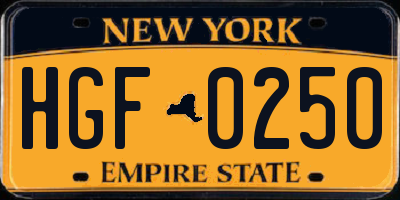 NY license plate HGF0250