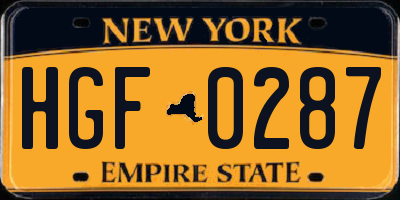 NY license plate HGF0287