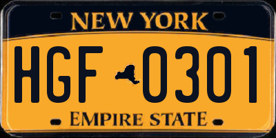 NY license plate HGF0301