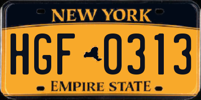 NY license plate HGF0313