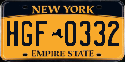 NY license plate HGF0332