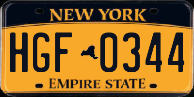 NY license plate HGF0344