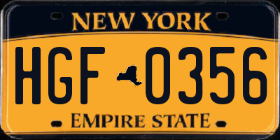 NY license plate HGF0356