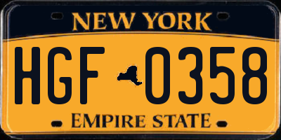 NY license plate HGF0358