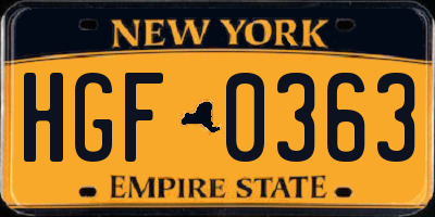 NY license plate HGF0363