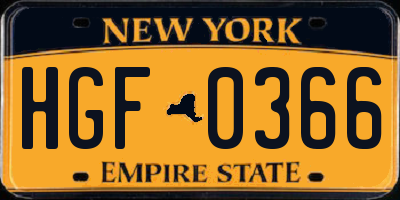 NY license plate HGF0366