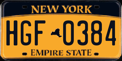 NY license plate HGF0384