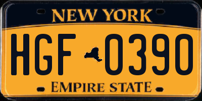 NY license plate HGF0390