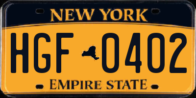 NY license plate HGF0402