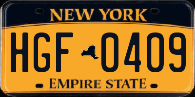 NY license plate HGF0409