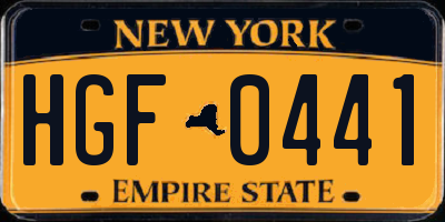 NY license plate HGF0441