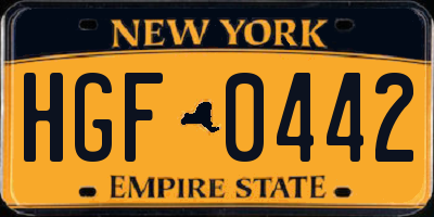 NY license plate HGF0442