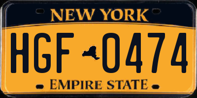 NY license plate HGF0474