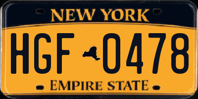 NY license plate HGF0478