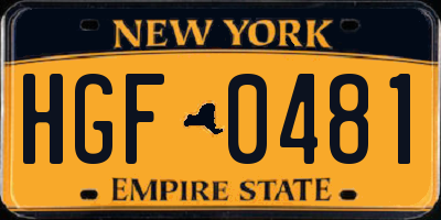 NY license plate HGF0481
