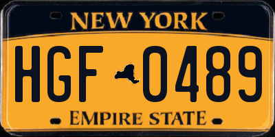 NY license plate HGF0489